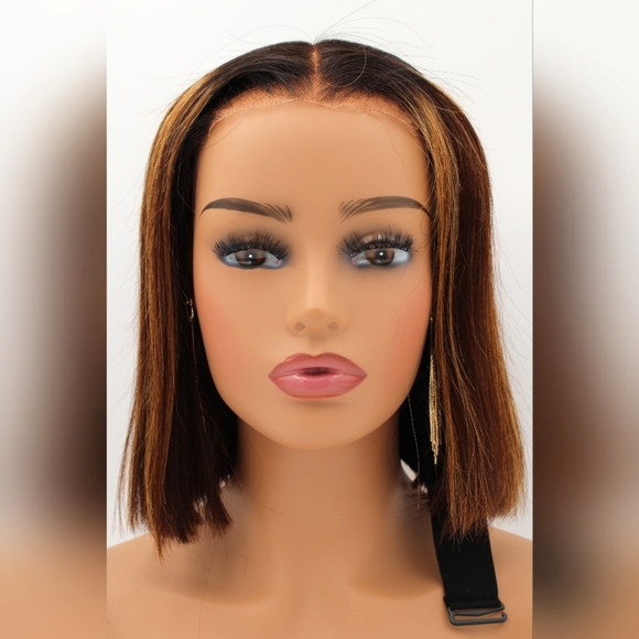 Other - 12” Black & Brown Highlight Bob Wig – 200% Density, 5x7 Closure